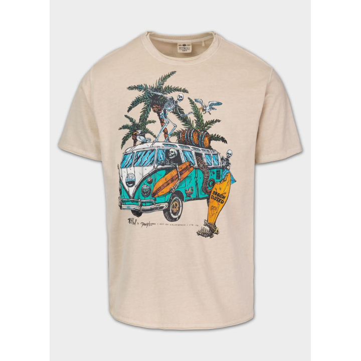 Men's Washed Raw Denim T-Shirt OPEN BEACH PIT BULL WEST COAST - 1 buty zapaśnicze ubrania kostiumy